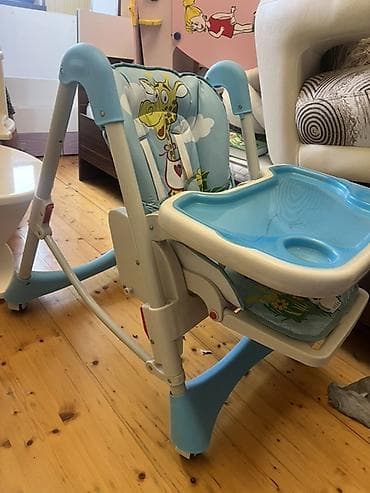 tap.az oyuncaqlar: Beichi uşaq yemək stulu - Rəng: açıq mavi-ağ - Sevimli zürafə naxışlı — 2