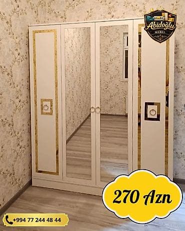 dolab ucuz: Yeni, 4 qapılı, Güzgülü, Ağ, Açılan, Düz dolab — 1