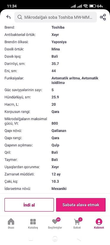 Elektronika: Toshiba MW-MM20P mikrodalğalı soba - Tutumu: 20 L - Maksimal güc: 800 — 4
