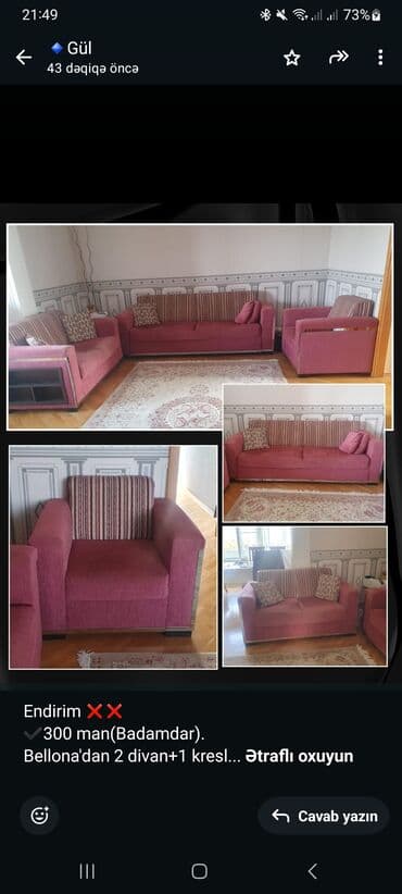 divan kireslo: Divan, Açılmayan, Bazasız, Parça — 1