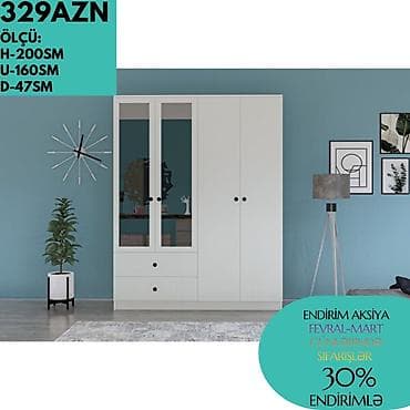 Düz dolab, Yataq otağı üçün, Paltar üçün, Açılan, Korpuslu, 4 qapılı — 9