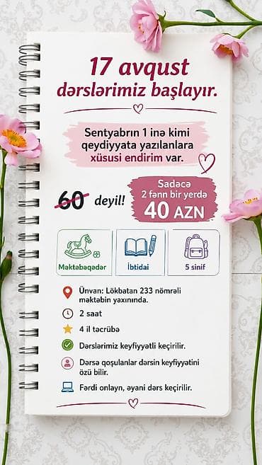 İbtidai sinif müəllimi, 3-5 illik təcrübə, Tam iş günü lalafo.az -da İbtidai sinif müəllimi, 3-5 illik təcrübə, Tam iş günü