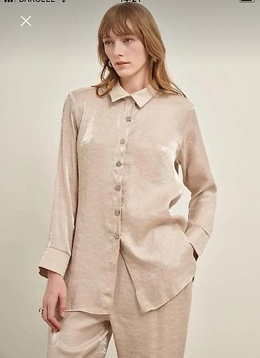 dest geyim: Qadınlar üçün iki hissəli dəst – parıltılı bej rəng - — 5