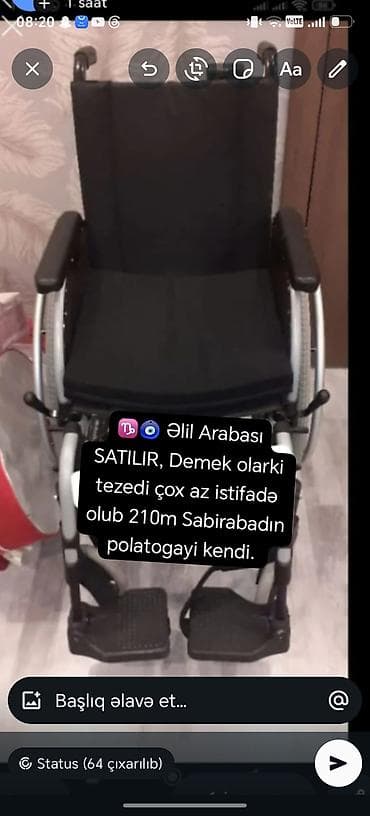 Əlil arabası – əl ilə idarə olunan, yığcam və rahat model. - Rəng