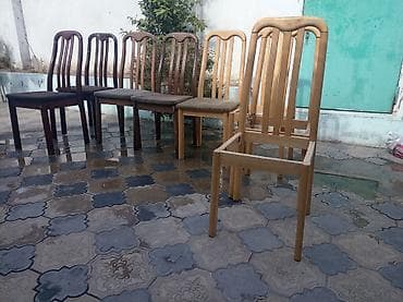 stol ev ucun: Taxta yemək otağı stulları dəsti - Material: bərk ağac karkas — 2
