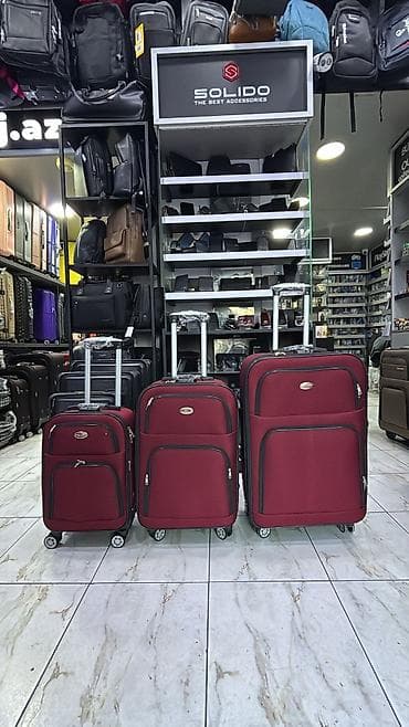 Bordo rəngli 3-lü səyahət çamadan dəsti - Üç ölçü: kabin, orta və