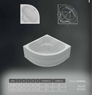 vanna olculeri: Yeni Vanna, Akril, 120x70 sm, Ödənişli çatdırılma — 4