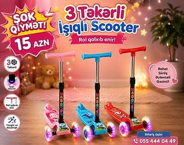 3 tekerli scooter: Uşaq üçün 3 təkərli işıqlı skuter - Təkərlər işıqlıdır, hərəkət — 1
