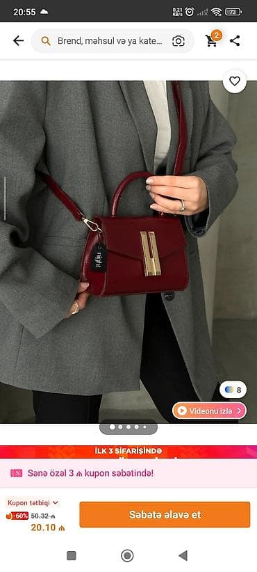 Qadın mini çanta – bordo rəng - Kompakt ölçü: əl üçün yuxarıdan lalafo.az -da Qadın mini çanta – bordo rəng - Kompakt ölçü: əl üçün yuxarıdan