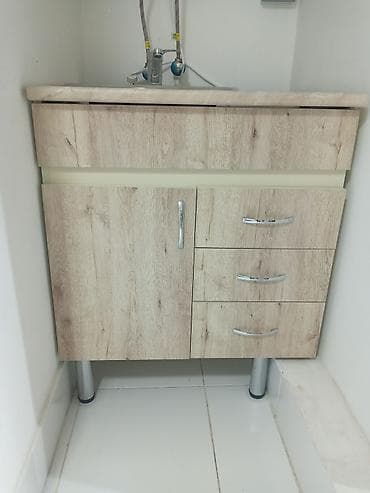 ucuz paltar dolabı: Mətbəx üçün lavabo və şkaf dəsti - Material: ağac teksturalı laminat — 2