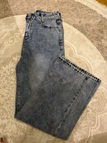 Məktəbli forması: Boz-açıq yuyulma effektli klassik denim cins şalvar. - Model: düz — 1