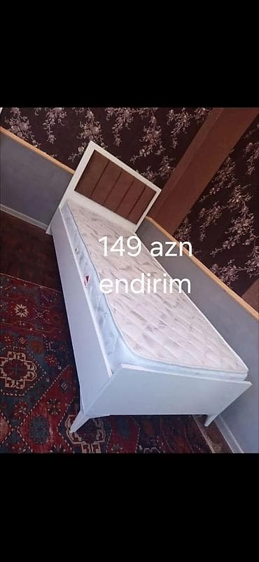 taxt kravati: Tək nəfərlik çarpayı + döşək - Rəng: ağ karkas, başlıq hissəsi — 1