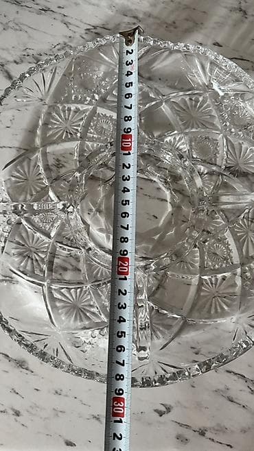 qab desdi: Kənaqlı şüşə meyvə/çərəz qabı - Material: şəffaf, ağır şüşə (kənaqlı — 3