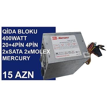 Qida Bloku “400Watt 24pin 4pin 2xsata 2xmolex Mercury” ⭐400Watt 24pin
