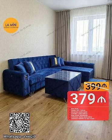 mavi divan: Künc divan, Açılan, Bazalı, Vеlur parça, Şəhərdaxili pulsuz çatdırılma — 1