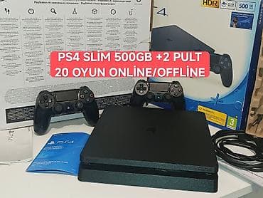hdd disk: PS4 slim 500GB tam komplekt 2 pult +20oyun yaddaşında. Sistem 13.52 — 1