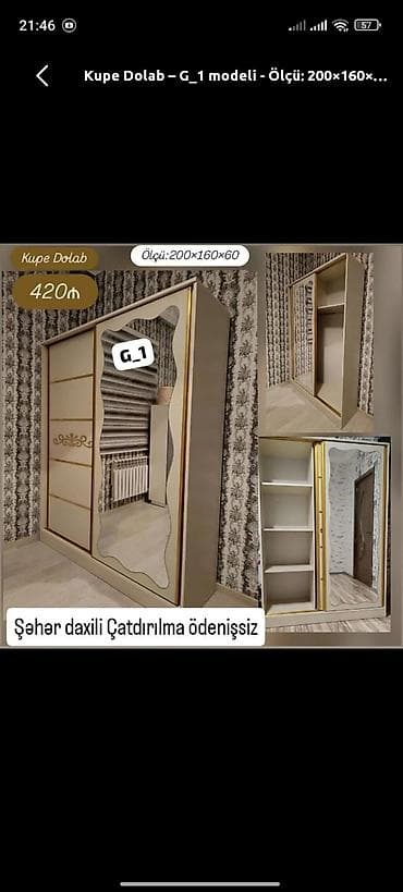 dekor ref: Kupe Dolab – G_1 modeli - Ölçü: 200×160×60 sm - Qiymət: 420 ₼ — 1