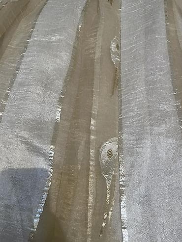 Fiqurlar: Şəffaf dekorativ tül parça - Rəng: açıq bej və gümüş tonlarında — 2