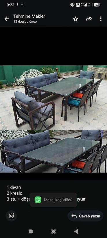 1 divan 2 kreslo 3 stul+ döşəkləri. 1400azn. baha alinib 1 masa