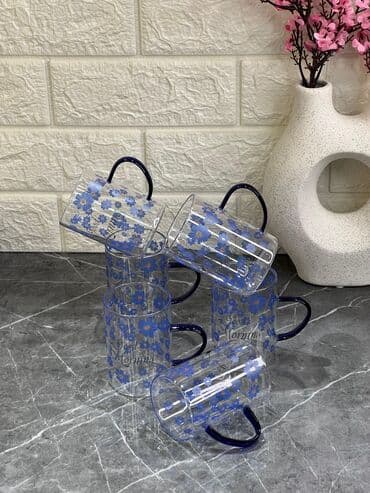 turk pastel destleri: Çay dəsti, rəng - Göy, Şüşə, 6 nəfərlik, Türkiyə — 2