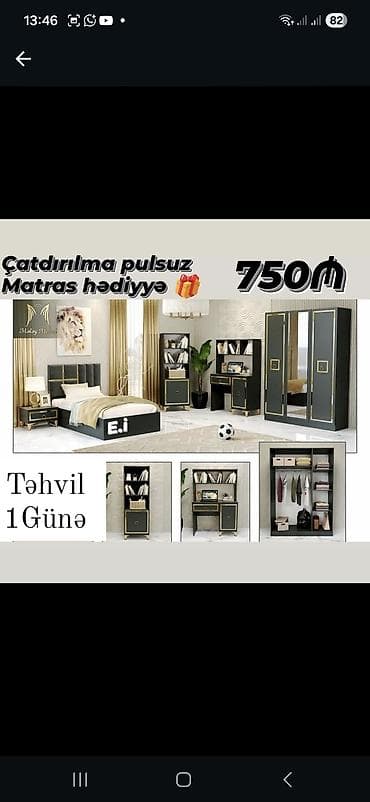 perla gence: Mebel dəsti – yataq otağı üçün tam komplekt - Rəng: tünd qrafit/boz — 1
