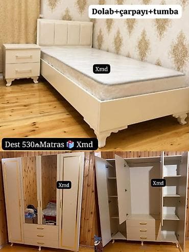 balaca masa: Yataq otağı dəsti – Dolab + Çarpayı + Tumba - Rəng: krem/bej tonları — 1