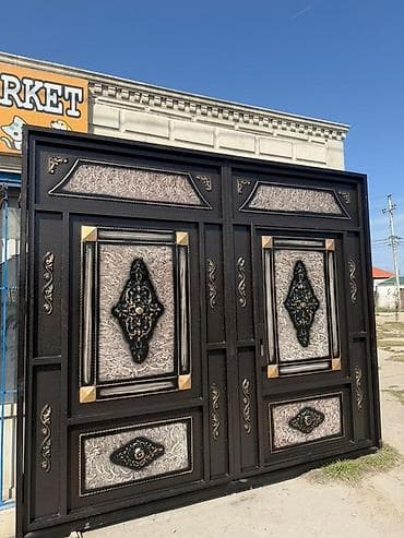 Dəmir Həyət darvazası, Yana açılan, Mexaniki, Qapı ilə, rəng - Qara