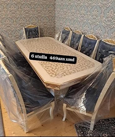sdul: Yemək otağı üçün dəstlər 1) Klassik dizaynlı masa + 6 stul - Krem — 4