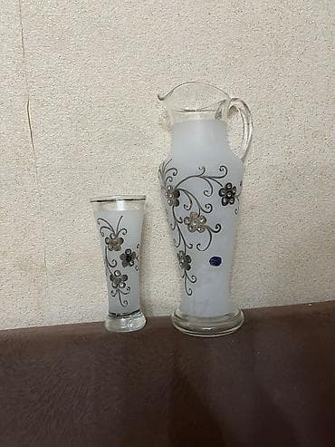 versace servis: Bədii şüşə dekor dəsti - Material: qalın şüşə - Üstlük: parlaq qızılı — 7