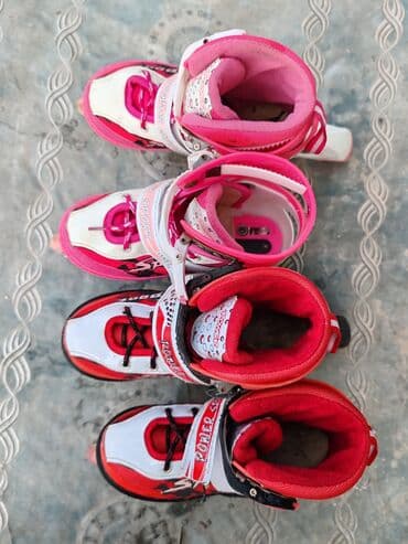 детские защитные шорты для роликов: Uşaq inline konki dəsti - 2 cüt təkərli konki: biri çəhrayı-ağ, biri — 5