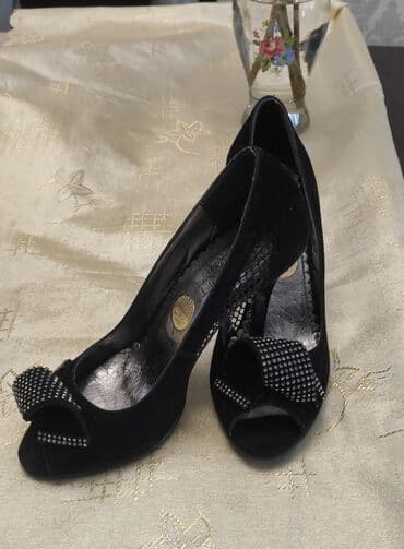 женские шлепанцы на каблуке: Туфли, Размер: 36, цвет - Черный, Б/у — 4