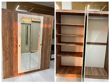 4 qapılı, Güzgülü, Qəhvəyi, Taxta, Açılan, Düz dolab