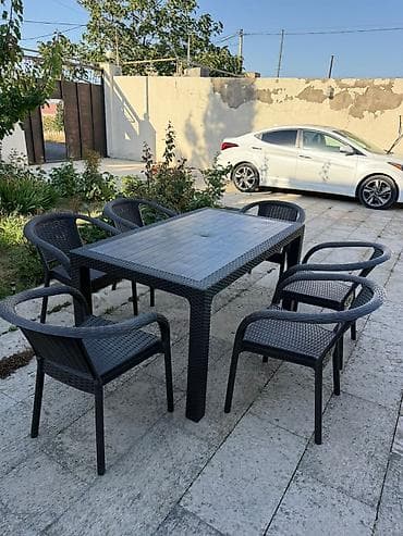 Ev və bağ: Plastik veranda dəsti – masa + 6 stul - Rəng: tünd qəhvəyi/çəhrayı — 5