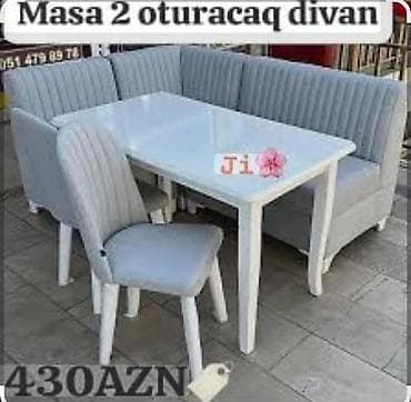 Mətbəx/qonaq otağı üçün künc dəsti: masa + 2 oturacaqlı divan + 2