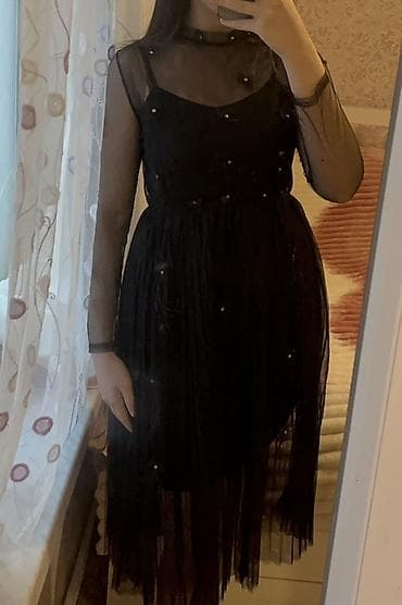 ucuz kurtkalar: Qara şifon/tyul don - Rəng: Qara - Dizayn: İkiqatlı – içdə qara — 4