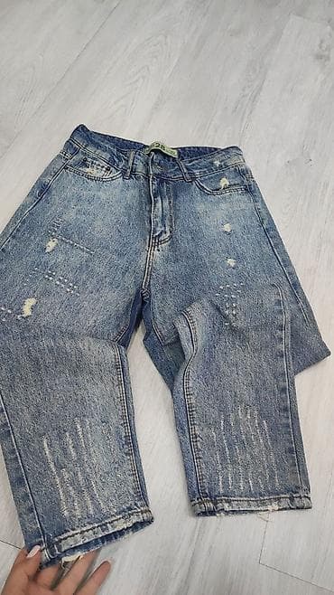 Uşaq üçün cins şalvar - Mater ial: qalın denim, mavi yuyulmuş effekt — 1
