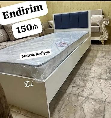 comfort mebel: Tək nəfərlik çarpayı – sadə və zərif dizayn. - Rəng: ağ gövdə, tünd — 1