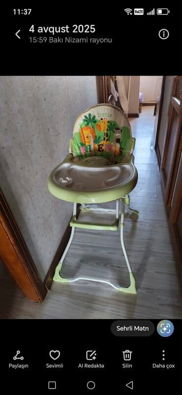 qidalandırmaq üçün uşaq stul yelləncək: Uşaq yemək stulu - Rəng: açıq yaşıl/çəhrayı tonlarla, “Little — 1