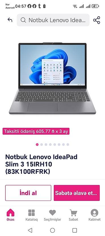 hd recorder: Lenovo IdeaPad Slim 3 15IRH10 (83K100RFRK) noutbuku - 15.6 düym — 1