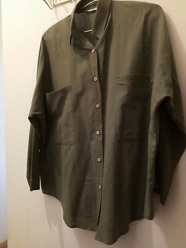 geyim kisi: Oversize qadın köynəyi – zeytun/xaqui yaşıl rəngdə - Model: düyməli — 2