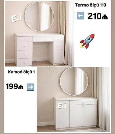 Ağ rəngli, minimalist dizaynlı mebel dəsti. 1) Termo masa – “ölçü