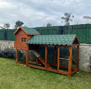 yem qabi: Taxta toyuq/broyler tövləsi və açıq gəzinti məkanı - Material: möhkəm — 5
