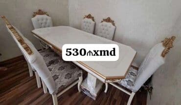 mərmər masa: Qonaq otağı üçün, Yeni, Açılmayan, Oval masa, 6 stul — 5