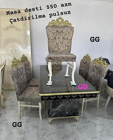 Qonaq otağı üçün, Yeni, Açılan, Dördbucaq masa, 6 stul