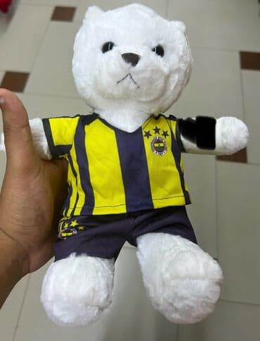 toy donlarl: Loqolu mişkalar satılır. Ağ rəngli, yumşaq oyuncaq ayı, üzərində sarı — 1