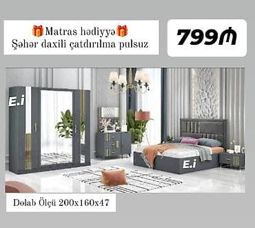 divan ucuz: Yataq mebel dəstləri 1) Dəst 1 – Ağ-qızılı dizayn - Tərkibi: 4 qapılı — 5
