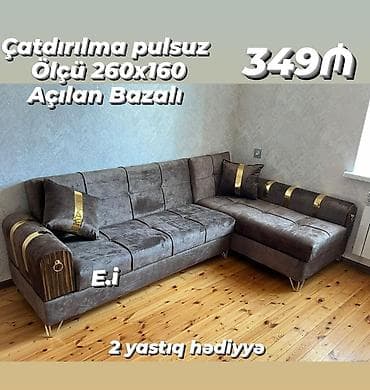 Künc divan, Açılan, Bazalı, Vеlur parça, Pulsuz çatdırılma — 1