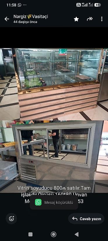 Vitrin soyuducu 800₼ satılır.Tam işləkdir.Ölçüsü 160*80.Ünvan