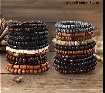 muncuqdan qolbaqlar: 24 ədəd/ dəst – Təsadüfi dizaynlı kişi/uni seks muncuq bilərzikləri - — 2