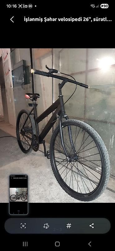 Городские велосипеды: Şəhər tipli velosiped, 26" təkərlər - Rəng: tam qara, minimal dizayn - — 2